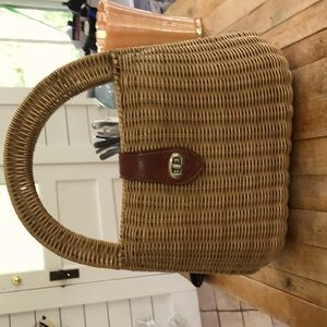 Vintage Straw Bag with Leather Trim Dane Taylor